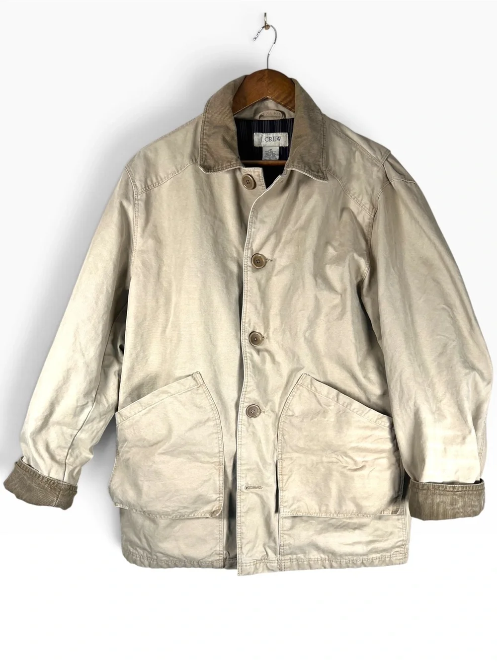 VTG J.Crew Tan Cotton Canvas Barn Chore Jacket Corduroy Collar Men’s M Heritage